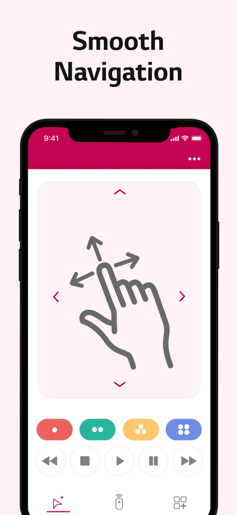Magic Remote Control WebOS TV - Interfaz de iPhone mostrando un gran panel táctil para una navegación fluida del televisor con iconos de deslizamiento direccional