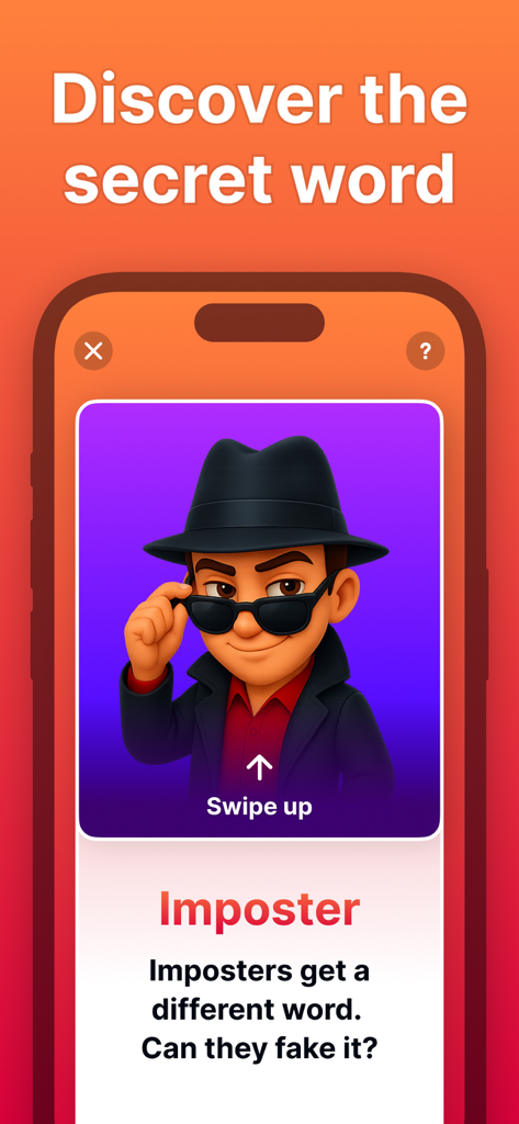 Personaje impostor con sombrero fedora y gafas de sol en el juego de deducción social
