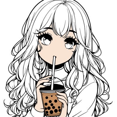 realistic girl drink a boba