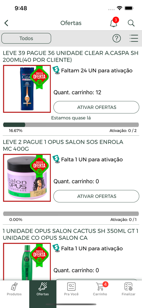 Pantalla de ofertas de la aplicación móvil Dag Distribuidor que muestra promociones mayoristas en productos para el cabello