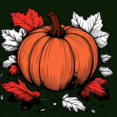pumpkin with fallen leafs around it realistic