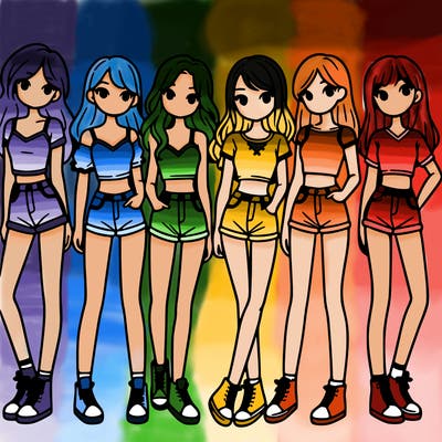 a group of girls wearing crop tops and shorts