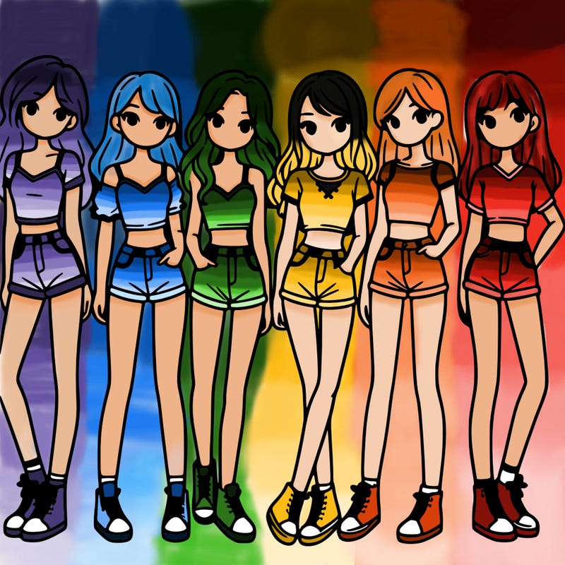 a group of girls wearing crop tops and shorts