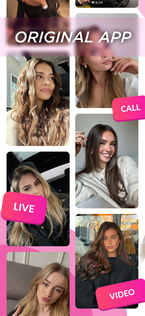 ТаngоLivе AI: Character Studio - A collection of AI-generated female character portraits within the TangoLive app interface showing live and video call options.