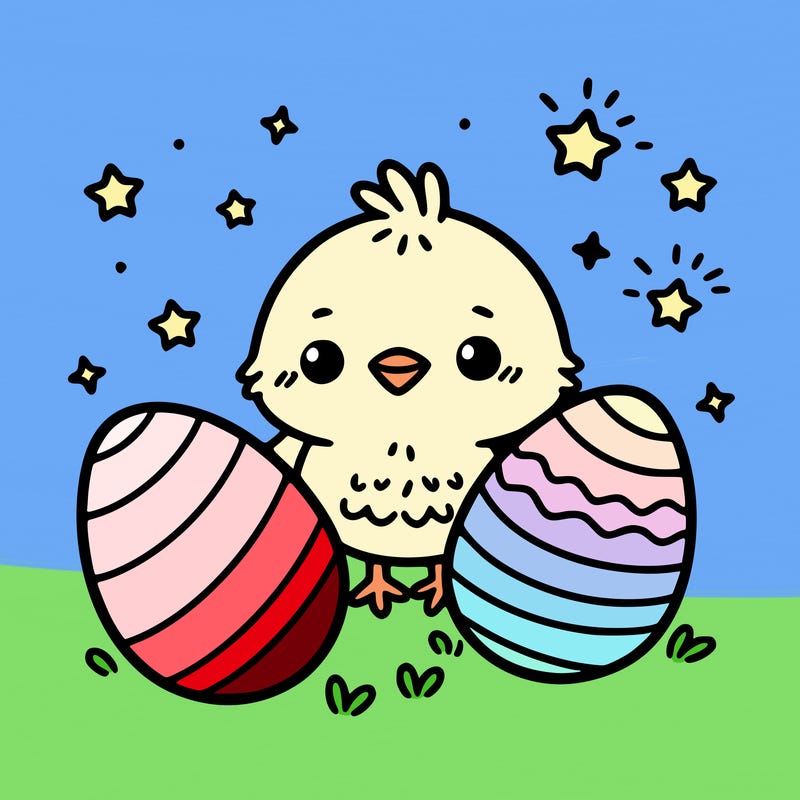 cute easter chick with eggs