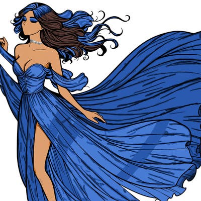 realistic woman in dress flowing the the wind