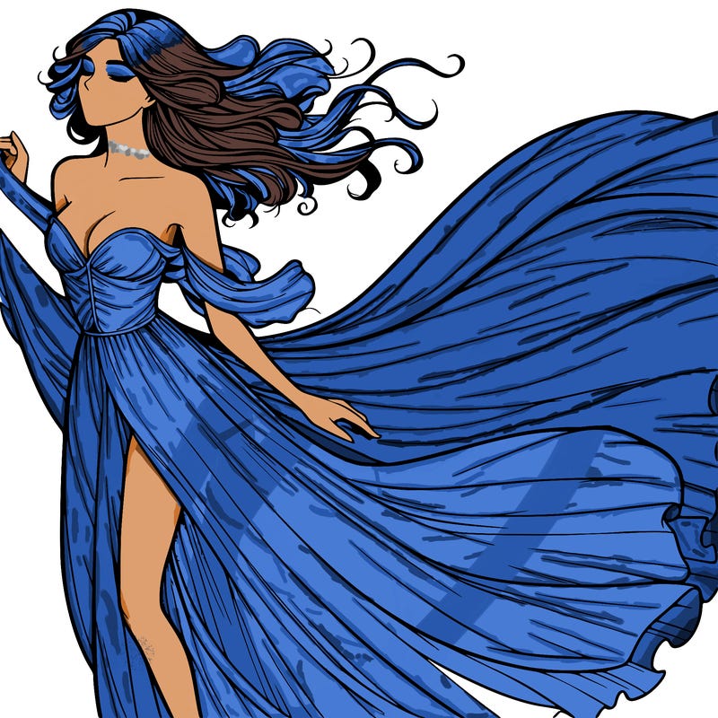 realistic woman in dress flowing the the wind