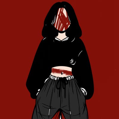 realistic girl faceless with baggy pants and a crop top