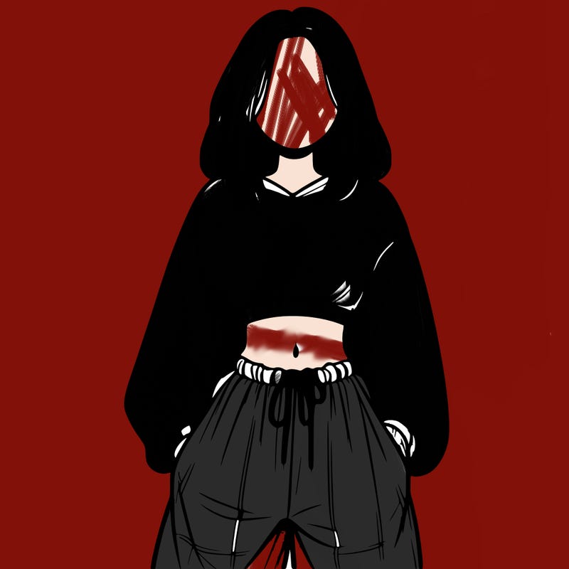realistic girl faceless with baggy pants and a crop top