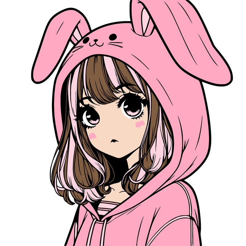 realistic girl wearing a bunny hoodie