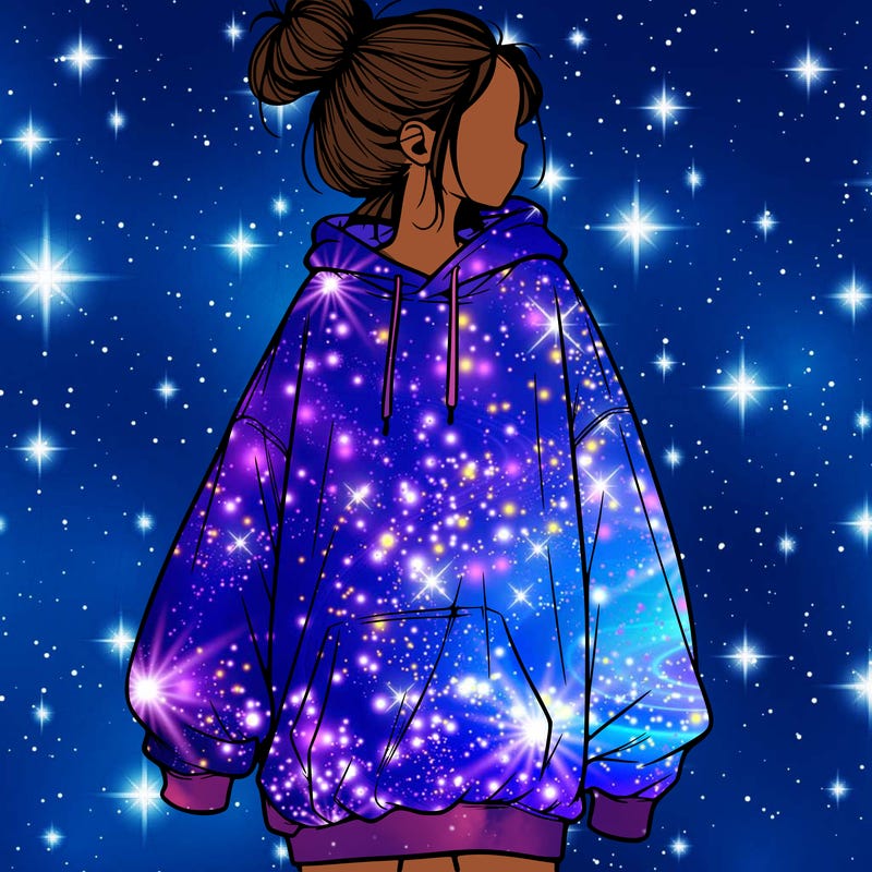 realistic girl with a oversized sweatshirt on and a bun