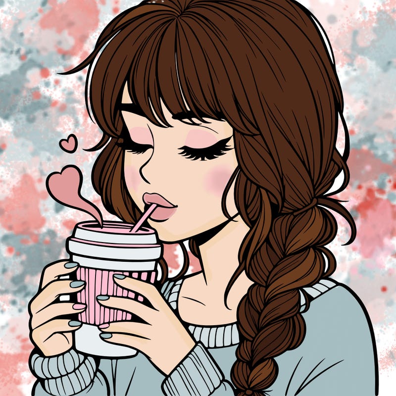 realistic girl drinking coffee