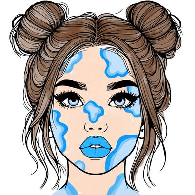 realistic girl with two buns on her hair and lips