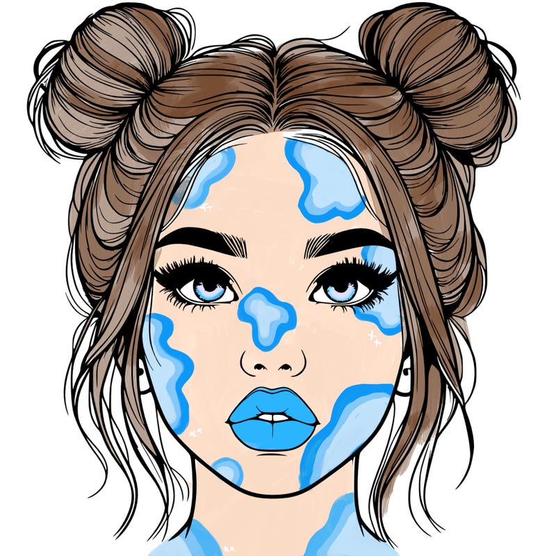 realistic girl with two buns on her hair and lips