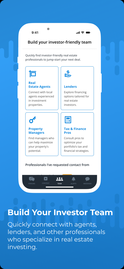 BiggerPockets app screen for finding real estate agents lenders and property managers