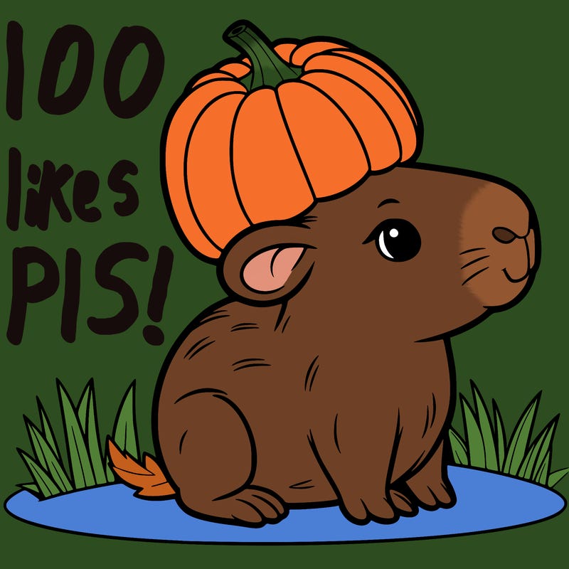 small capybara with a pumpkin on head