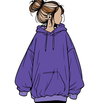 realistic girl with a oversized sweatshirt on and a bun
