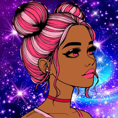 realistic girl with buns on the top of her head