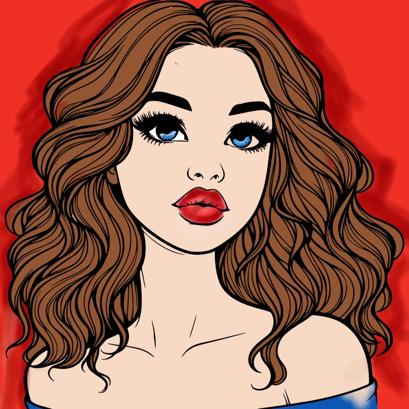 realistic girl with wavy hair and lips