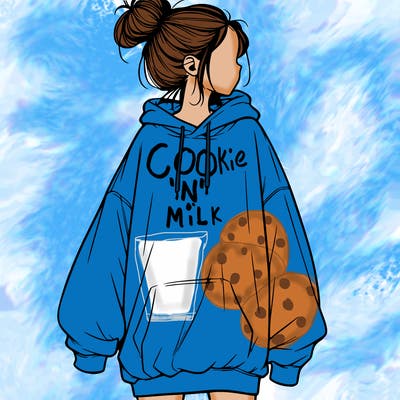 realistic girl with a oversized sweatshirt on and a bun