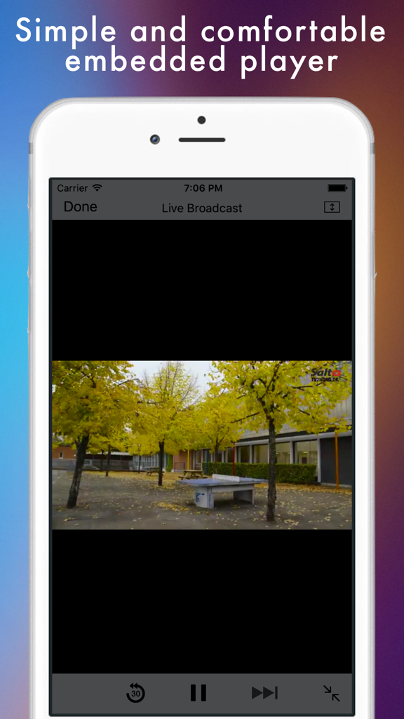Dansk TV - Danske fjernsyn nettet - Live broadcast interface of the Dansk TV mobile app on an iPhone showing a Danish channel.