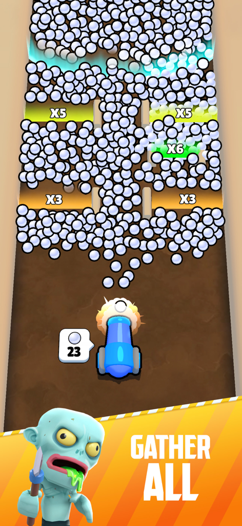 Cannon Heroes X - A blue cannon shooting balls through multiplier gates in Cannon Heroes X gameplay