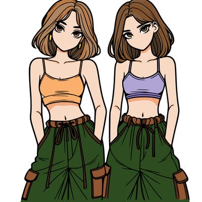 two girls with crop top with baggy pants