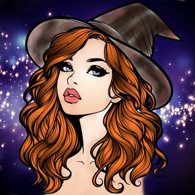 realistic witch girl with wavy hair and lips