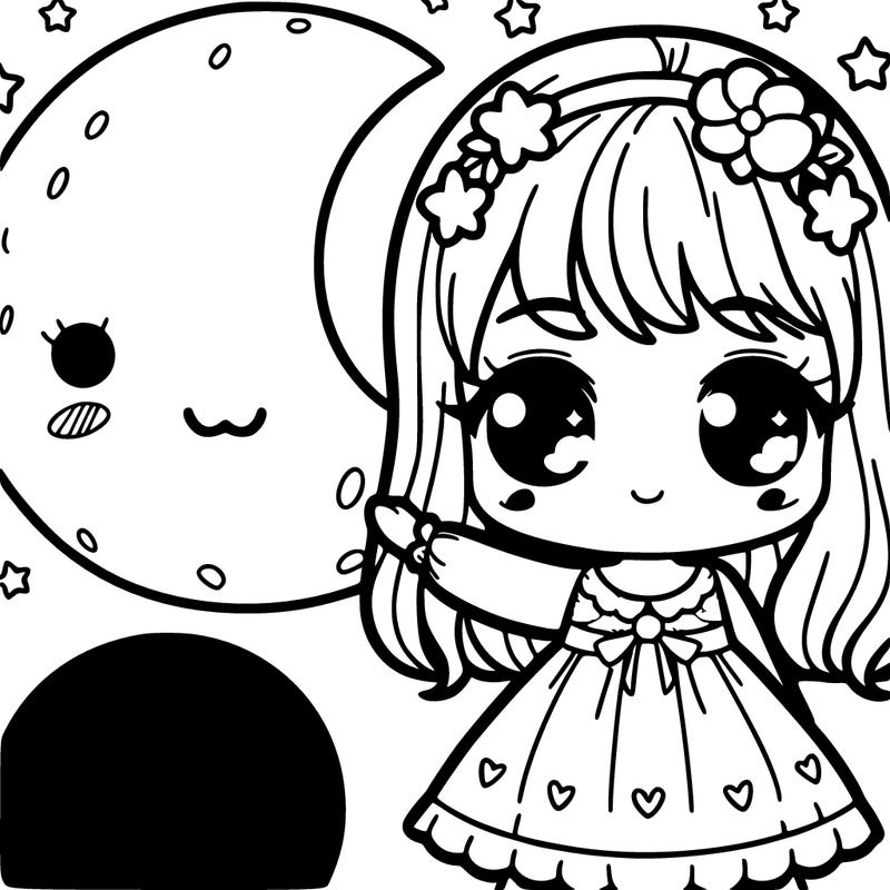 a cute girl with a beautifel moon