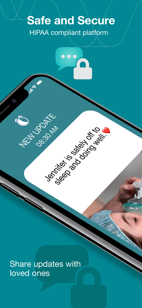 Smartphone displaying a secure HIPAA compliant patient update on the Ease app