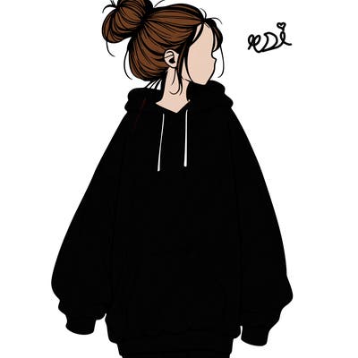 realistic girl with a oversized sweatshirt on and a bun