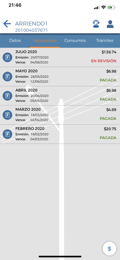 CNEL EP - CNEL EP app billing history showing monthly electricity payments