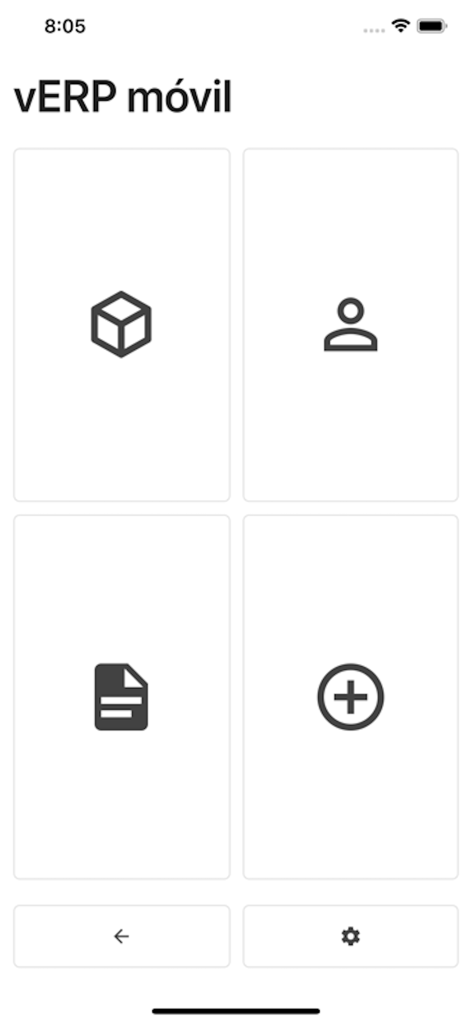 Velneo vClient - Velneo vERP mobile app interface with menu icons for business management