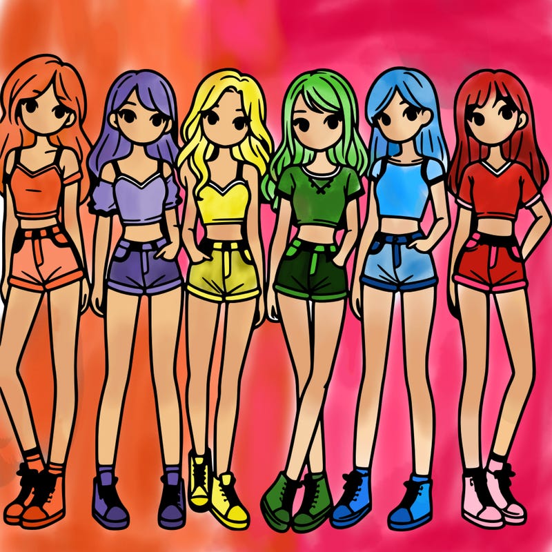 a group of girls wearing crop tops and shorts