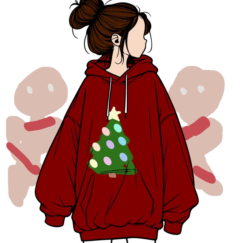 realistic girl with a oversized sweatshirt on and a bun