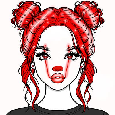 realistic girl with two buns in hair and lips