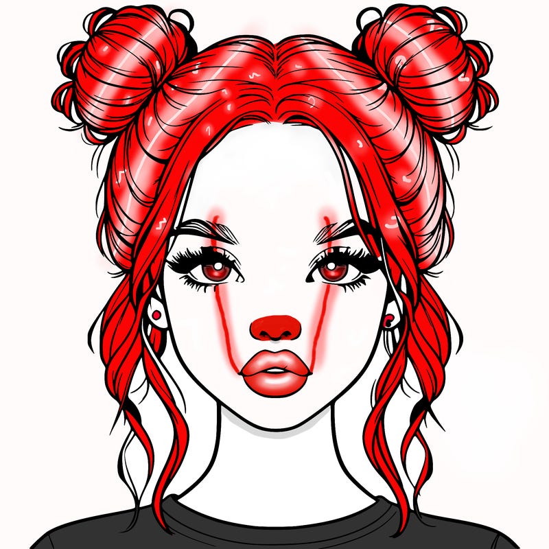realistic girl with two buns in hair and lips