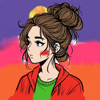 realistic teenage girl with a messy bun