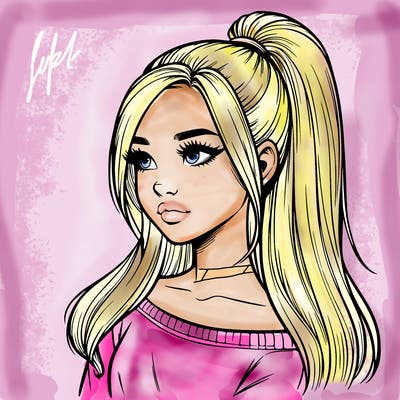 realistic girl with a high ponytail