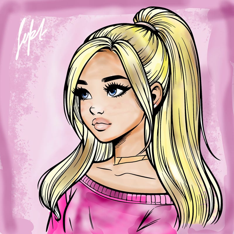 realistic girl with a high ponytail