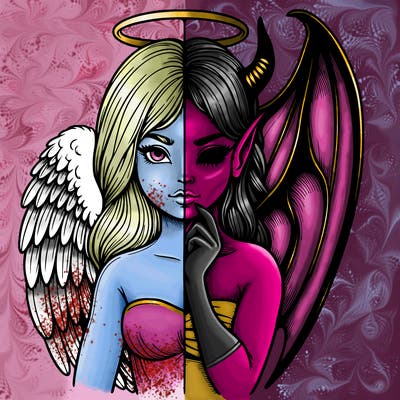 realistic angel half demon