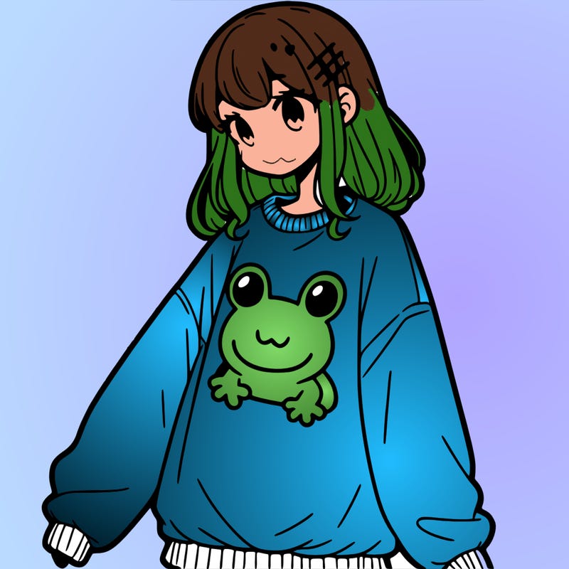 girl wearing frogging sweatshirt