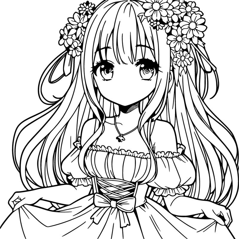 girl with flower dress anime