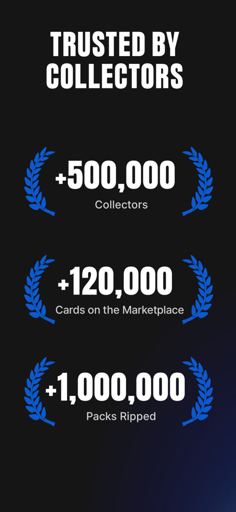 Infographic showing Courtyard statistics with over 500,000 collectors 120,000 cards on the marketplace and 1 million packs ripped