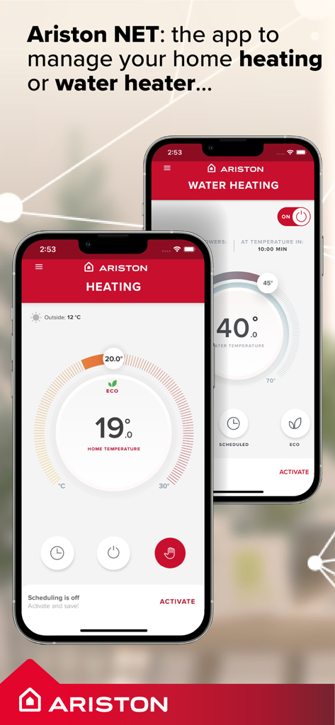 Ariston NET - Ariston NET app interface for controlling home heating and water temperature on smartphones
