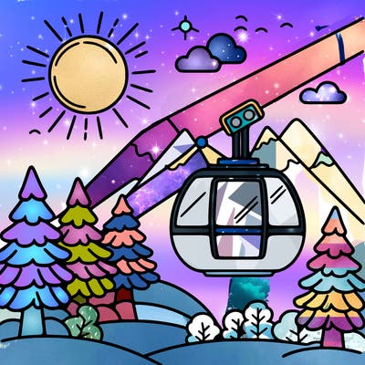 cable car sun tree happy sky