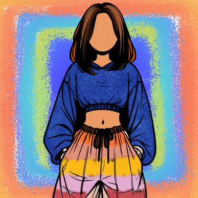 realistic girl faceless with baggy pants and a crop top