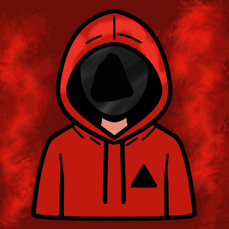 a person with non face waering a hoodie with a small triangle symbol