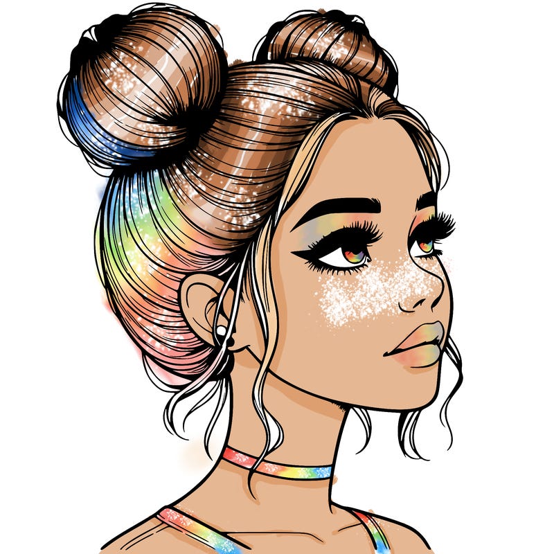 realistic girl with buns on the top of her head