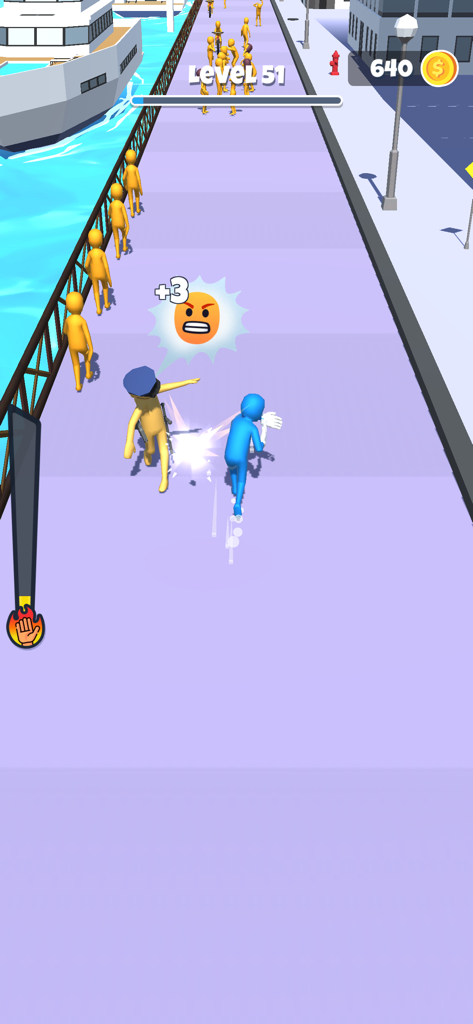 Slap And Run - A blue character slaps a yellow police officer while running on a track in Slap And Run